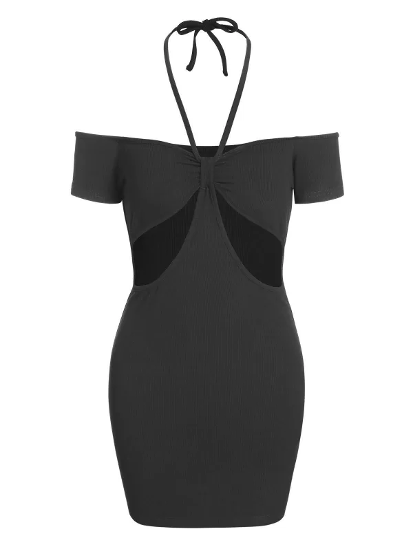 Halter Cutout Knotted Slinky Dress