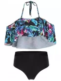 Halter Palm Print High Waist Bikini Set
