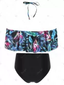 Halter Palm Print High Waist Bikini Set