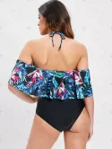 Halter Palm Print High Waist Bikini Set
