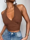 Halter Tied Smocked Back Crop Top