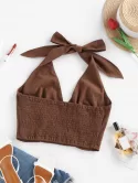 Halter Tied Smocked Back Crop Top