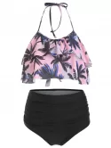 Hawaii Coconut Palm Flounce High Waisted Bikini Set