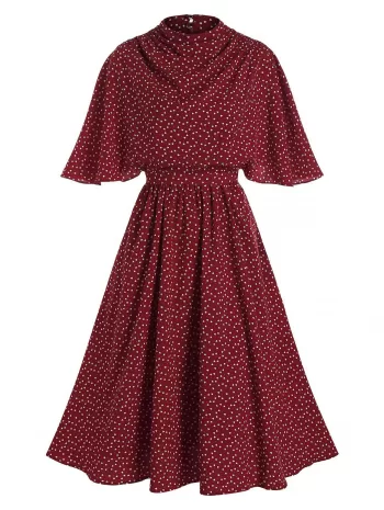 Heart Print Belted Butterfly Sleeve Dress