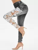 High Rise Applique Panel Sheer Elastic Jeggings
