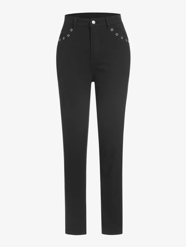 High Waisted Grommet Detail Skinny Jeans