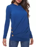 Hooded Button Ruched Long Sleeve T-shirt