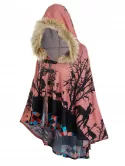 Hooded Forest Cat Print High Low Cape