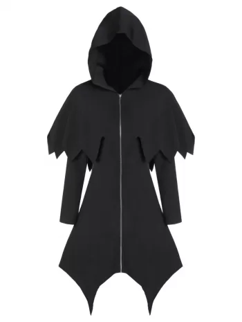 Hooded Zip Up Asymmetrical Capelet Gothic Coat
