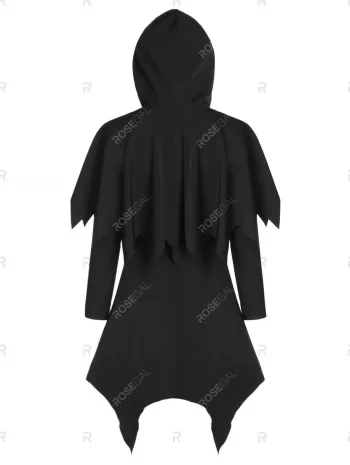 Hooded Zip Up Asymmetrical Capelet Gothic Coat