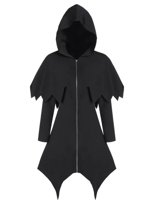 Hooded Zip Up Asymmetrical Capelet Gothic Coat