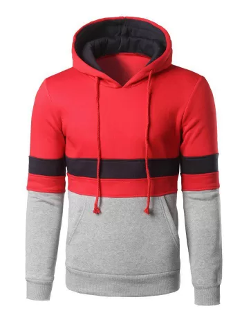 Kangaroo Pocket Color Block Striped Pullover Hoodie