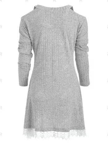 Knit Lace Panel Cold Shoulder Dress