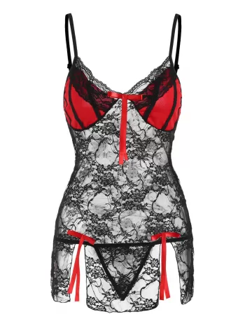 Lace Bowknots Slit Chemise Set