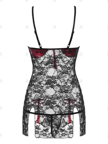 Lace Bowknots Slit Chemise Set