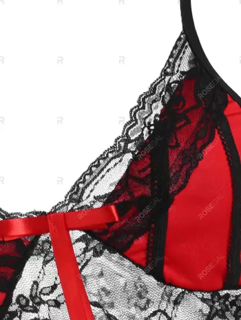 Lace Bowknots Slit Chemise Set