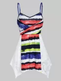 Lace Insert Colorful Striped Print Handkerchief Cami Top