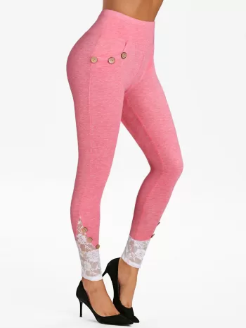 Lace Panel High Rise Leggings