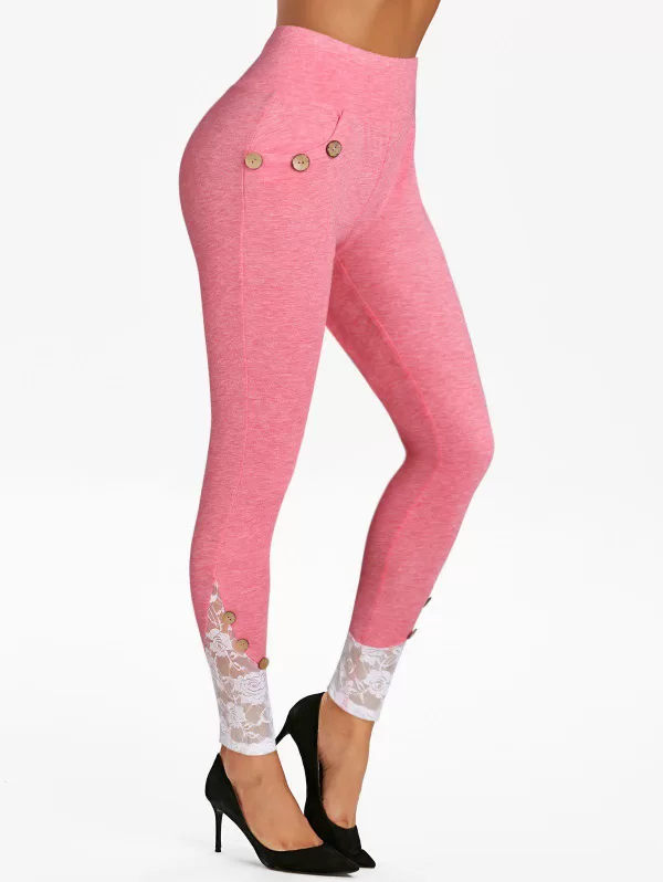 Lace Panel High Rise Leggings
