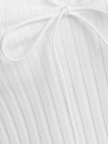 Lace Trim Ribbed Ruched Tie Collar Slinky Dress