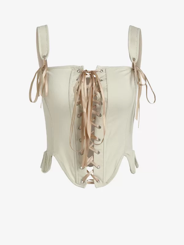 Lace Up Corset-style Boning Tank Top