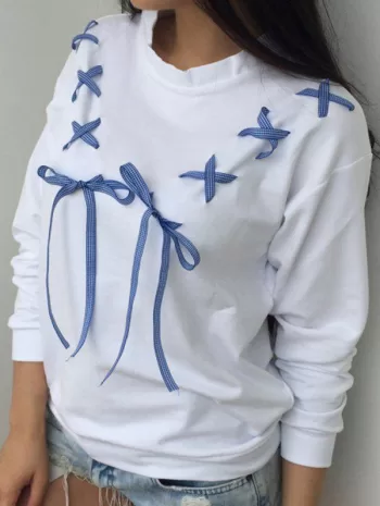 Lace Up Detail Mock Neck Sweatshirt