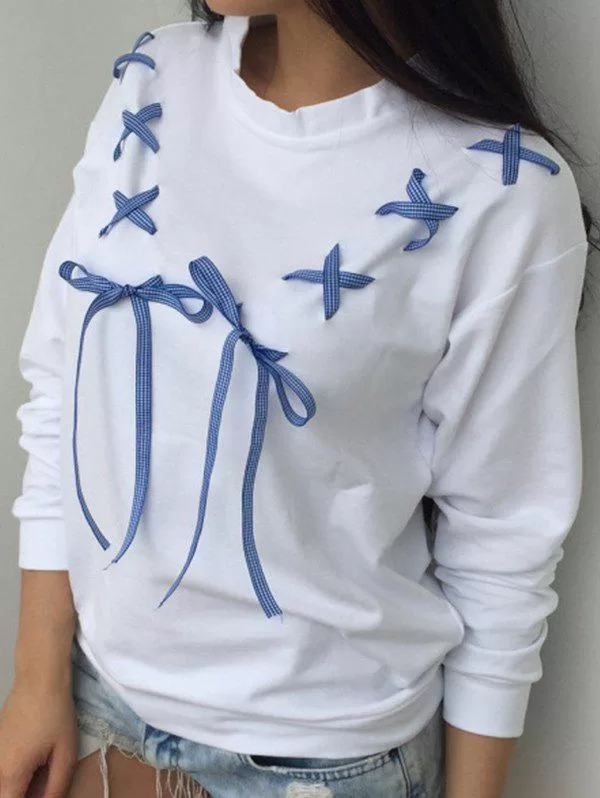 Lace Up Detail Mock Neck Sweatshirt