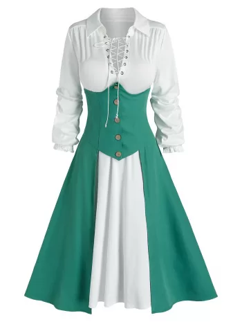 Lace-up Dress And High Low Corset Skirt