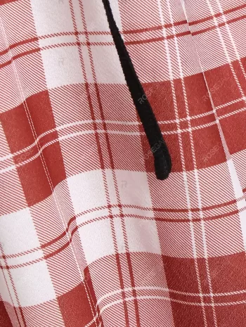 Lace Up Plaid Patch Curved T Shirt