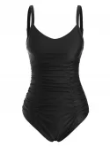 Ladder Cut Ruched Tummy Control One-piece Swimsuit