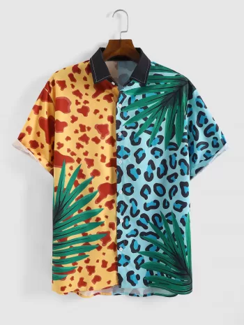 Leaf And Leopard Print Button Up Shirt