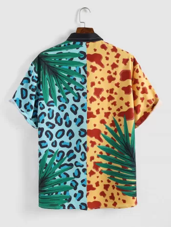 Leaf And Leopard Print Button Up Shirt