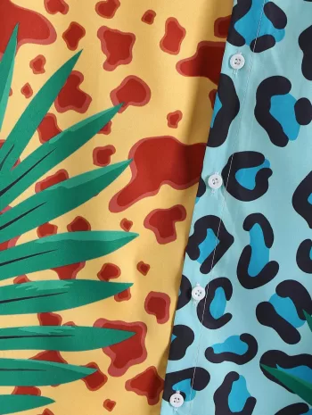 Leaf And Leopard Print Button Up Shirt