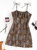 Leopard Print Slit Tie Shoulder Dress