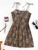 Leopard Print Slit Tie Shoulder Dress