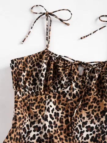 Leopard Print Slit Tie Shoulder Dress