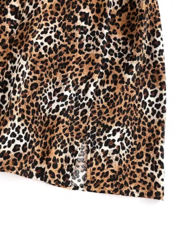 Leopard Print Slit Tie Shoulder Dress