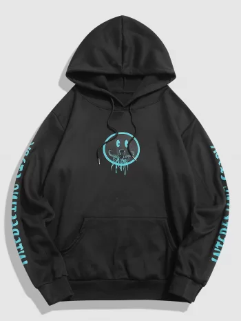 Letter Cartoon Octopus Print Fleece-lined Hoodie