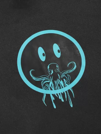 Letter Cartoon Octopus Print Fleece-lined Hoodie