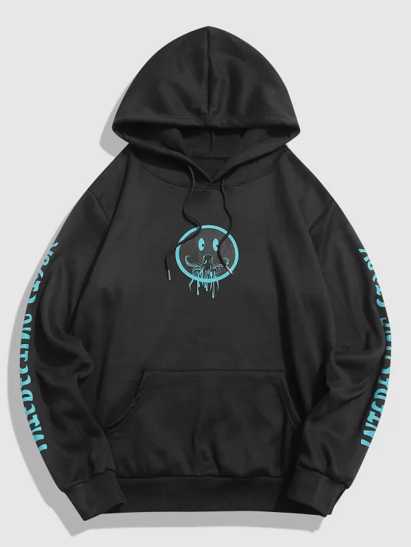 Letter Cartoon Octopus Print Fleece-lined Hoodie