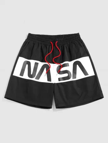 Letter Printed T-shirt And Colorblock Shorts Set