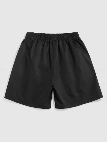 Letter Printed T-shirt And Colorblock Shorts Set