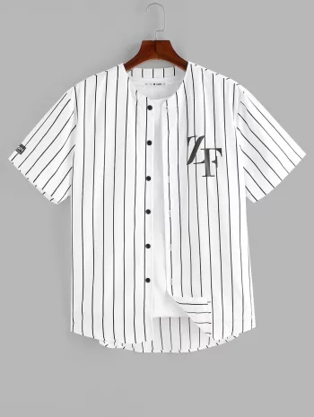 Letter Vertical Stripe Print Baseball Shirt