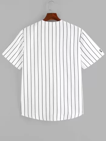 Letter Vertical Stripe Print Baseball Shirt