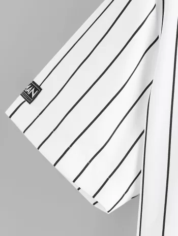 Letter Vertical Stripe Print Baseball Shirt