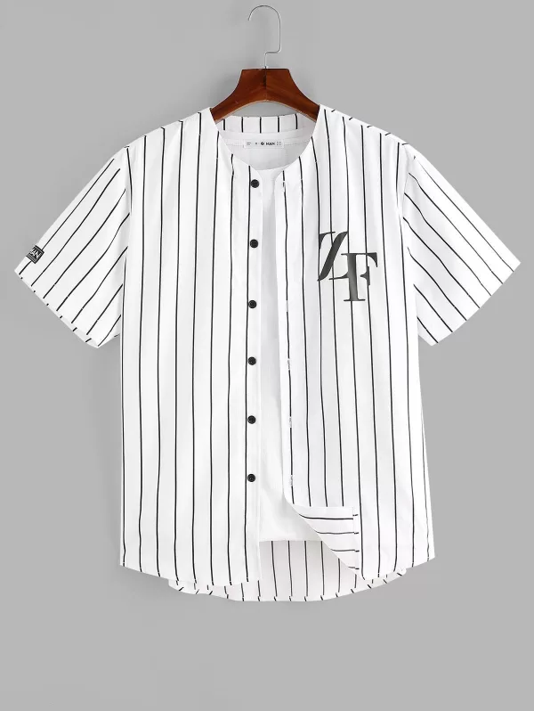 Letter Vertical Stripe Print Baseball Shirt