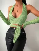 Lettuce Knotted Halter Top With Detachable Sleeves