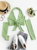 Lettuce Knotted Halter Top With Detachable Sleeves