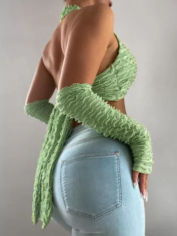 Lettuce Knotted Halter Top With Detachable Sleeves