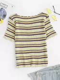 Lettuce-trim Colorful Striped Fitted Knit Top
